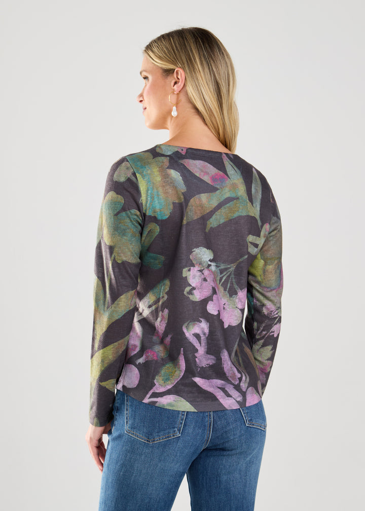 Purple Magnolia Print Top