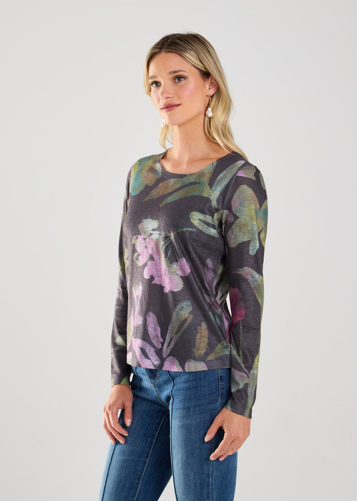 Purple Magnolia Print Top