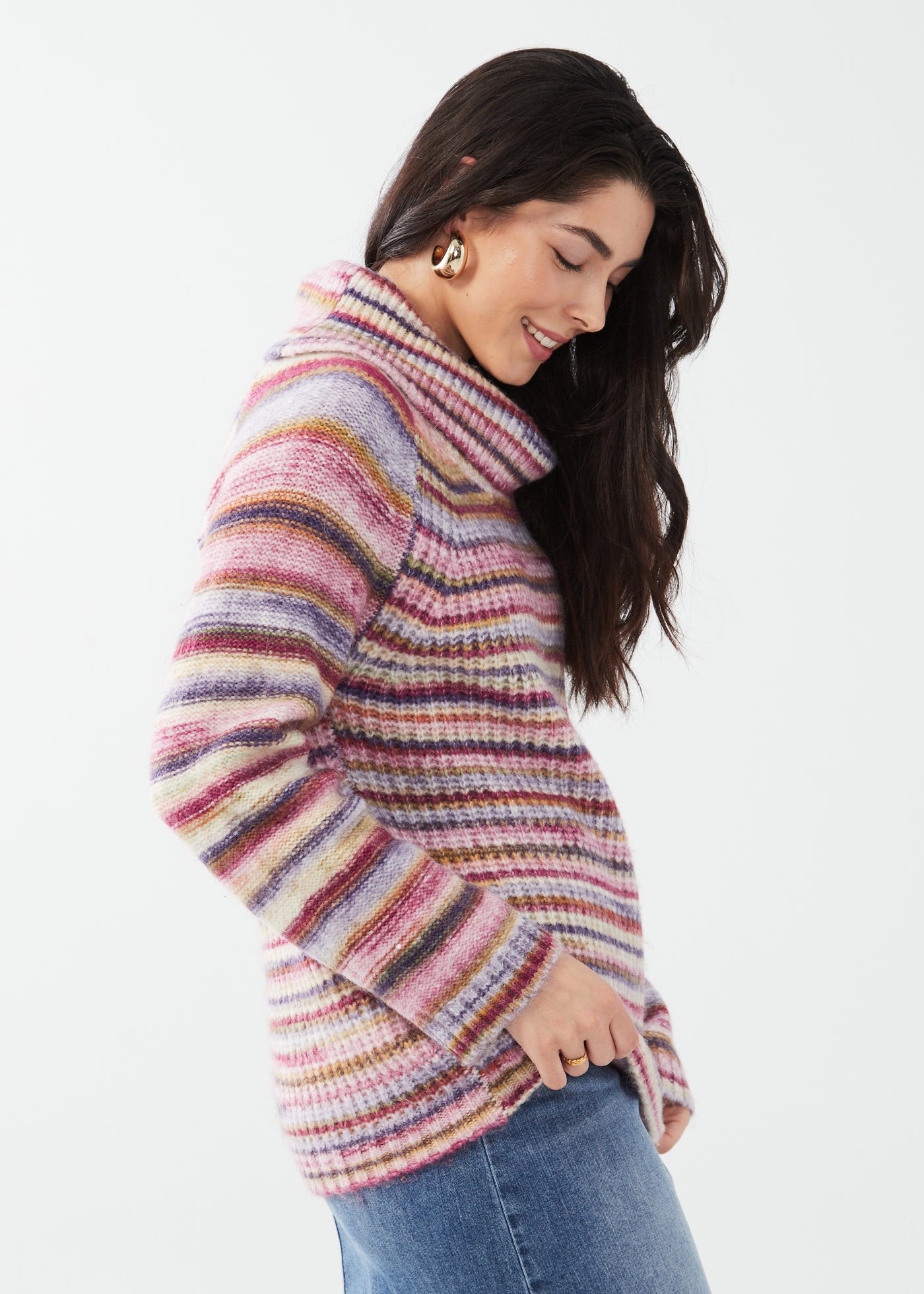 Purple Spacedye Cowl Neck Sweater