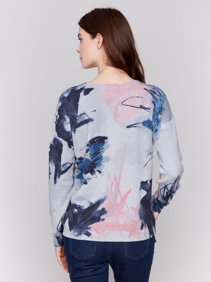 Quartz Abstract Print Plushy Knit Sweater