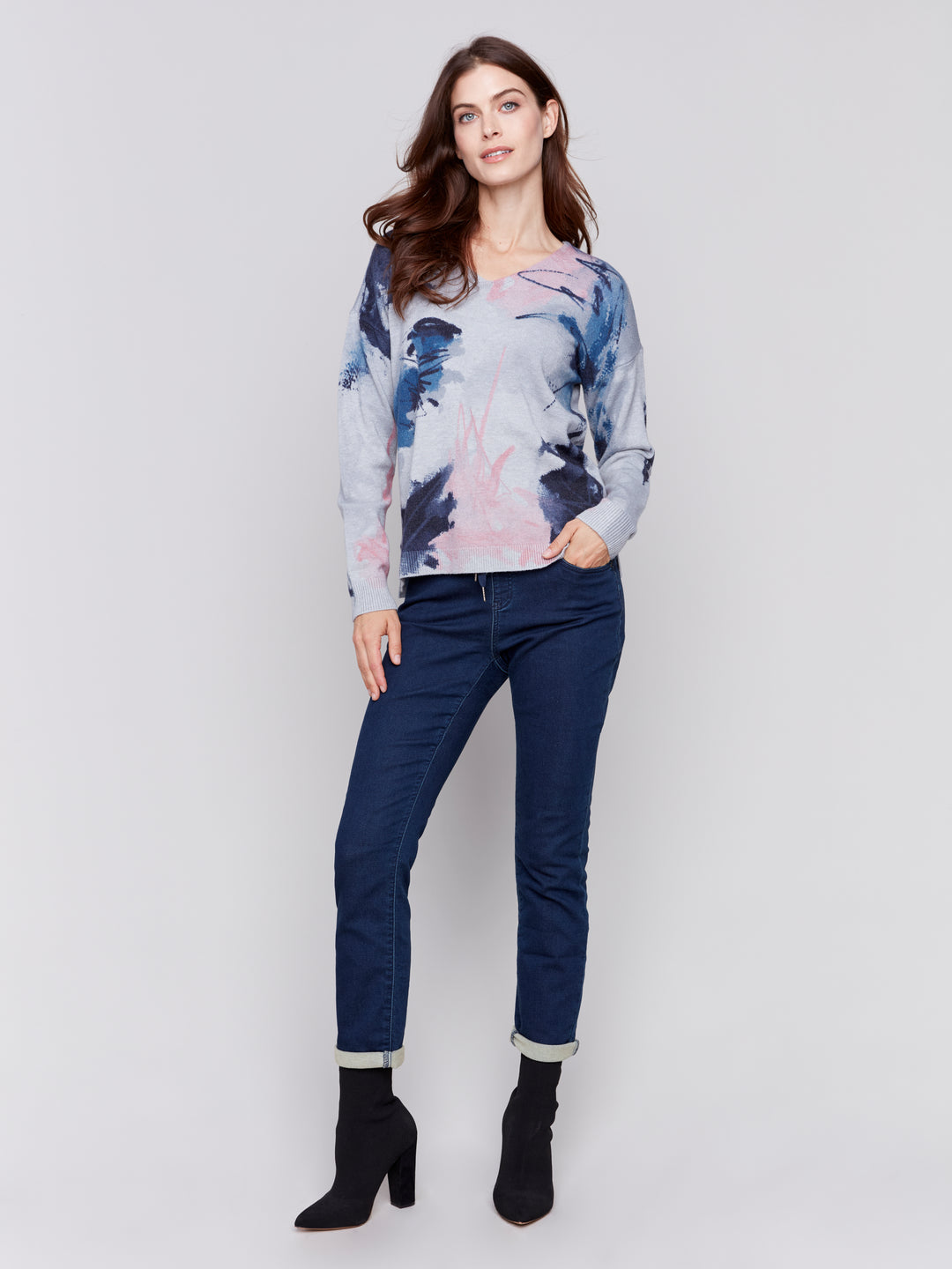 Quartz Abstract Print Plushy Knit Sweater