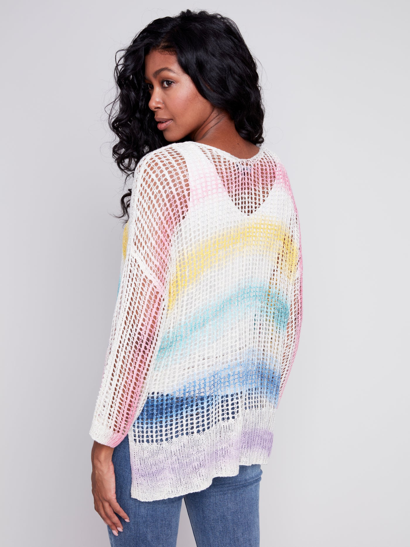 Rainbow Printed Crochet Sweater