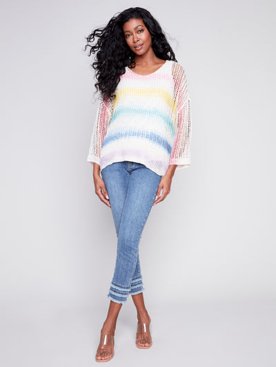 Rainbow Printed Crochet Sweater