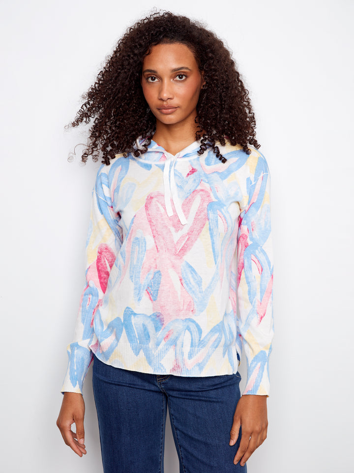 Rainbow Reverse Heart Print Hooded Sweater