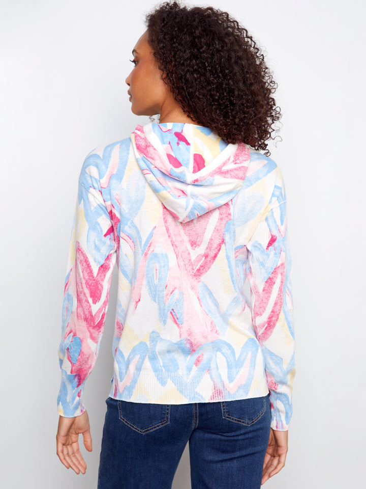 Rainbow Reverse Heart Print Hooded Sweater