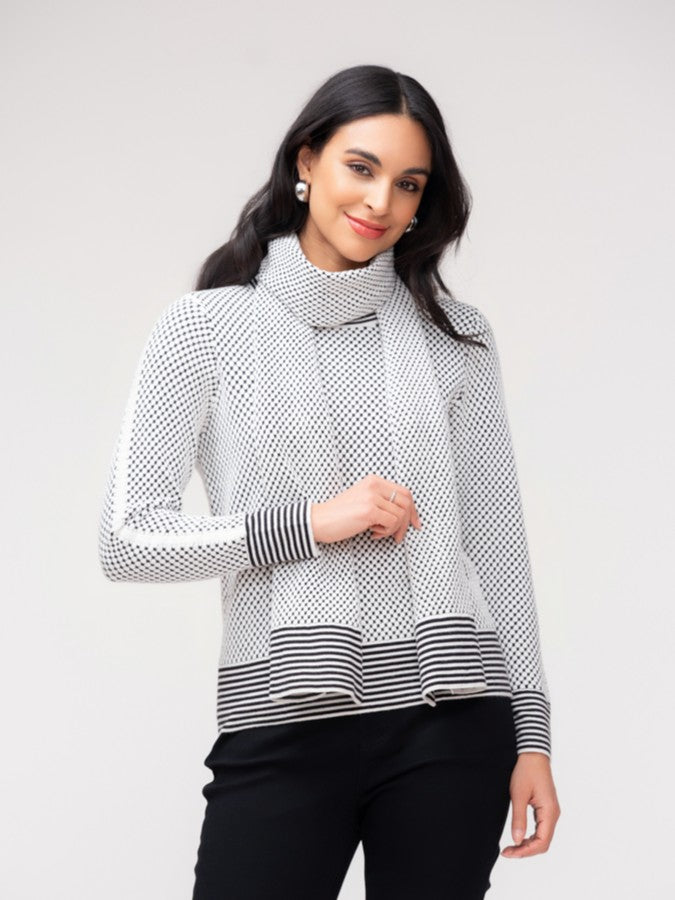 Raised Dot Jacquard Off White Sweater with Scarf