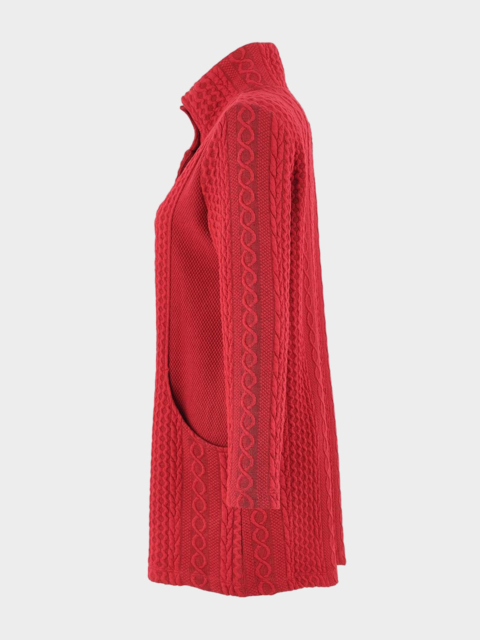 Red Cable Jacquard Knit Long Jacket
