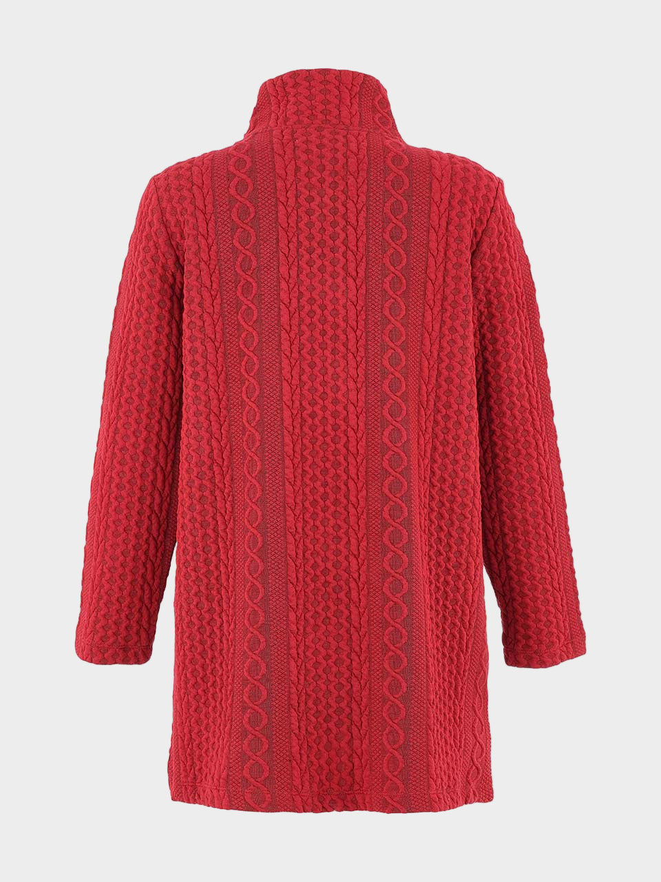 Red Cable Jacquard Knit Long Jacket