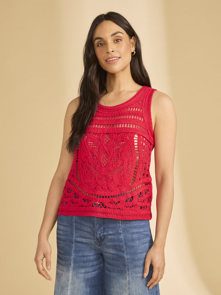 Red Cotton Crochet Sleeveless Top