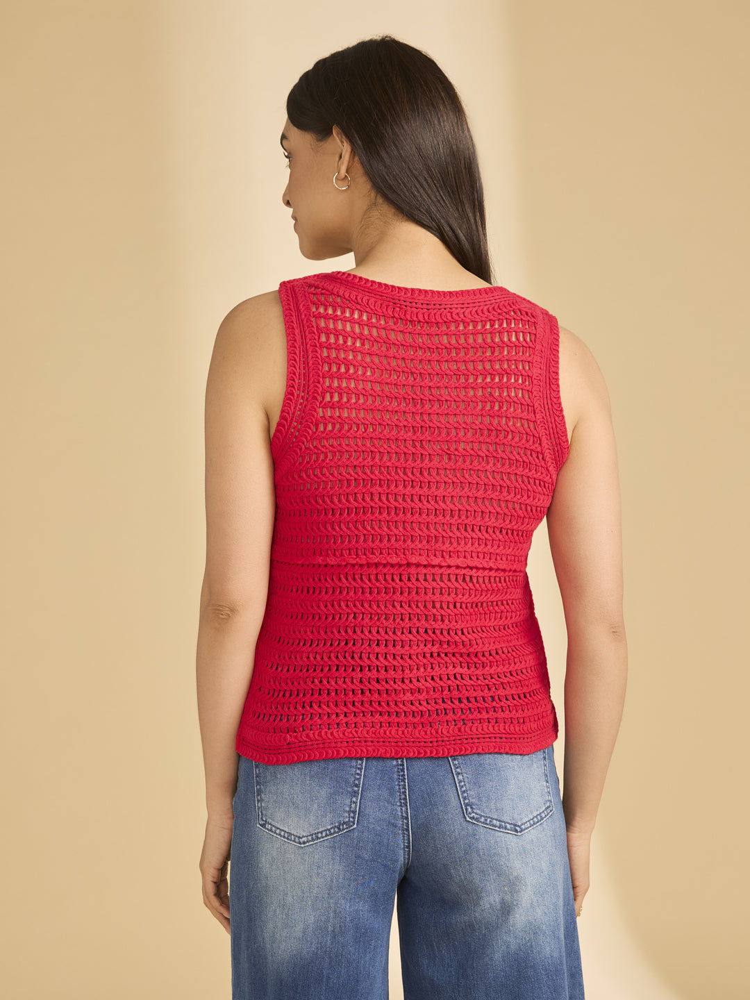 Red Cotton Crochet Sleeveless Top