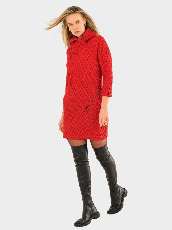 Red Zip Detail Jacquard Knit Dress