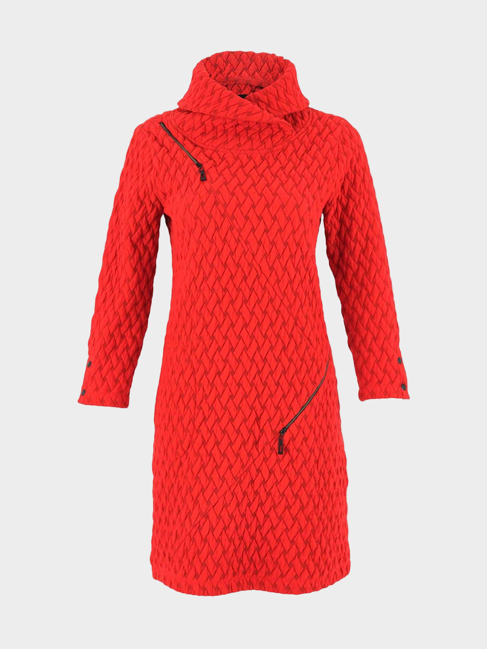 Red Zip Detail Jacquard Knit Dress