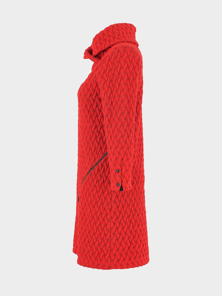 Red Zip Detail Jacquard Knit Dress