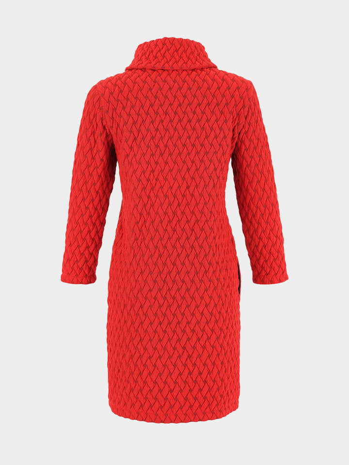 Red Zip Detail Jacquard Knit Dress