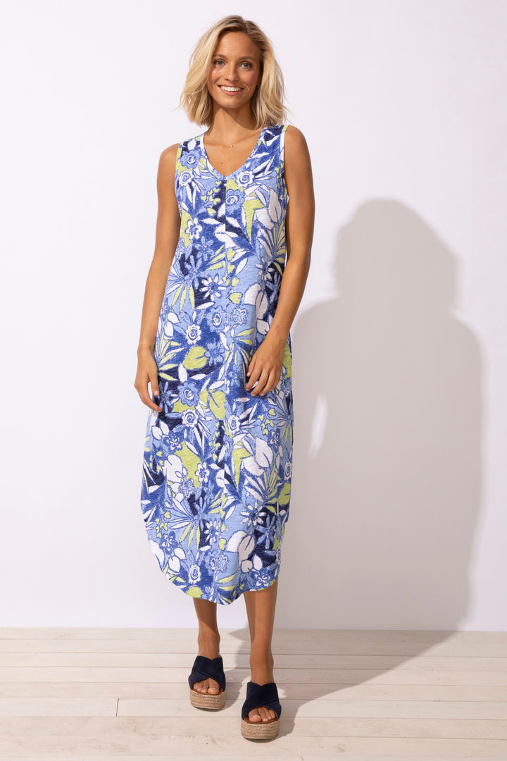 Resort Fiji Floral Sleeveless Seamed Dress