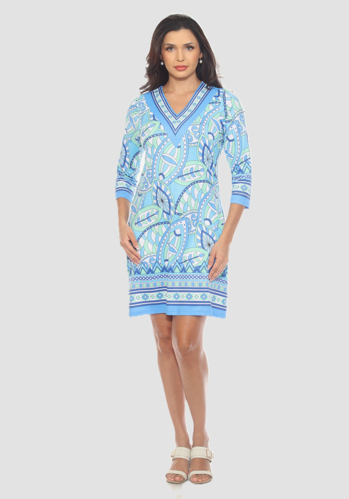 Retro Chic Border Print Dress