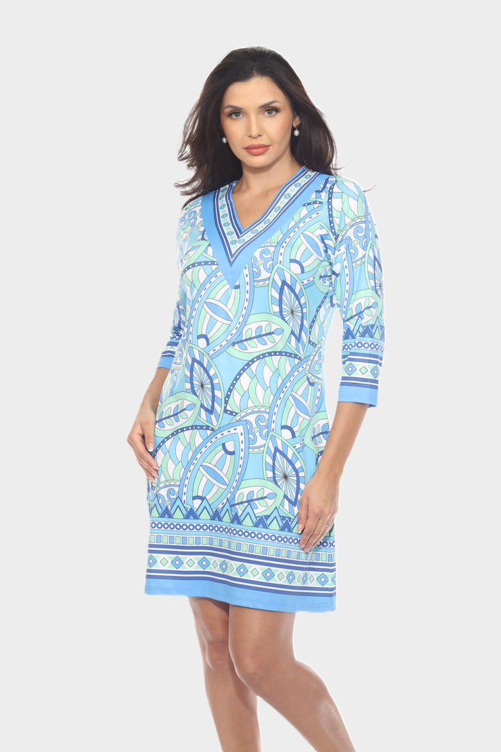 Retro Chic Border Print Dress