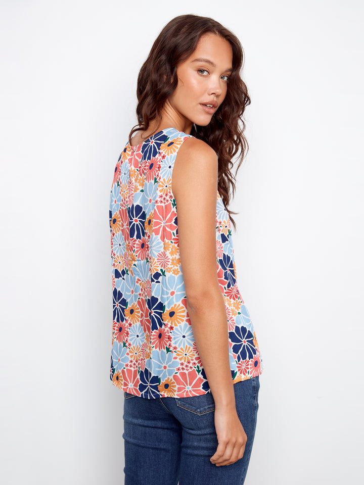 Retro Print Blouse With Back Keyhole