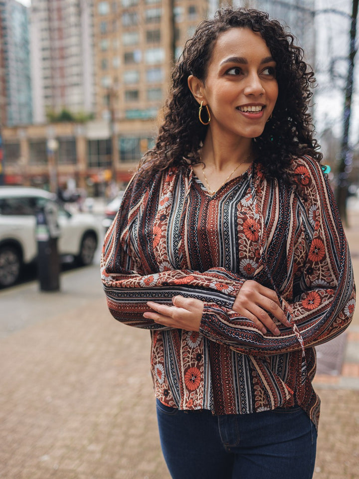 Retro Vibe Mixed Print Blouse