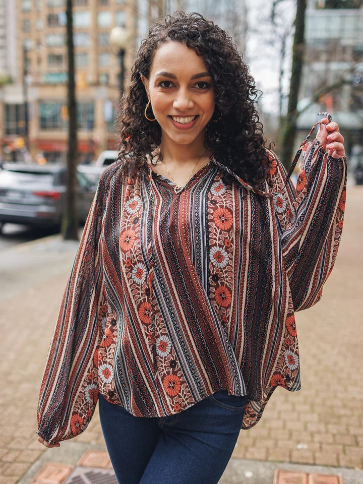 Retro Vibe Mixed Print Blouse