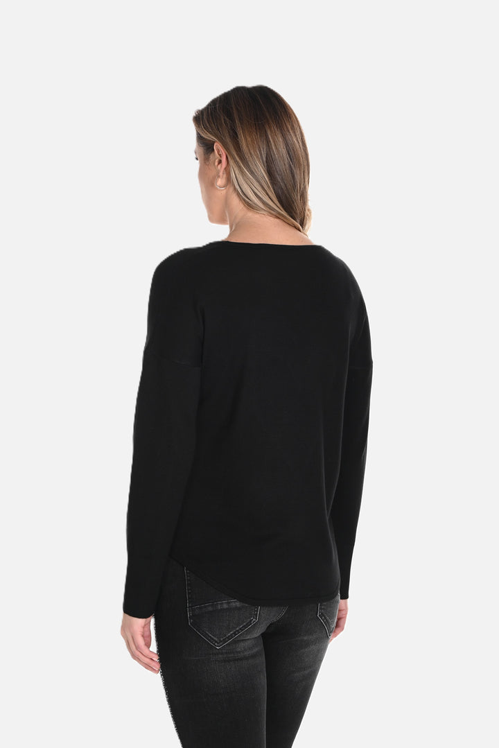 Rhinestone Heart Embellished Black Sweater