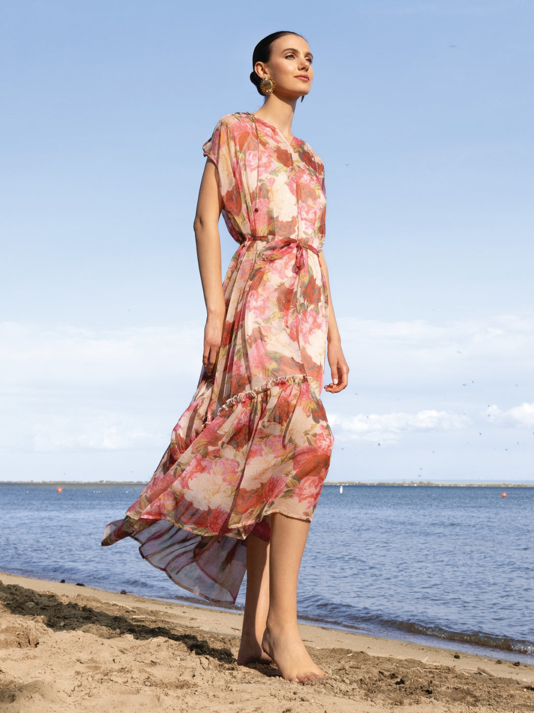 Romantic Floral Ruffle Hem Maxi Dress