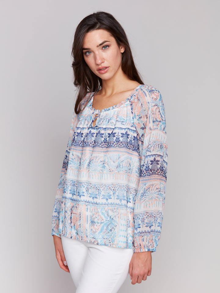 Roots Print Chiffon Blouse