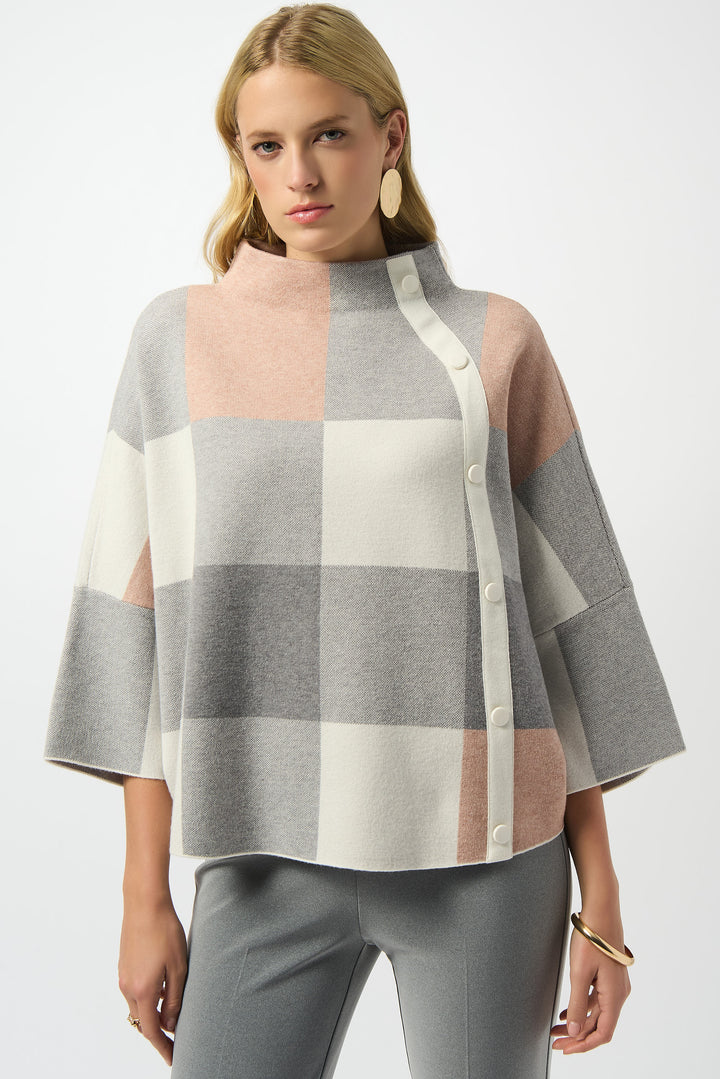 Rose Plaid Jacquard Side Button Sweater
