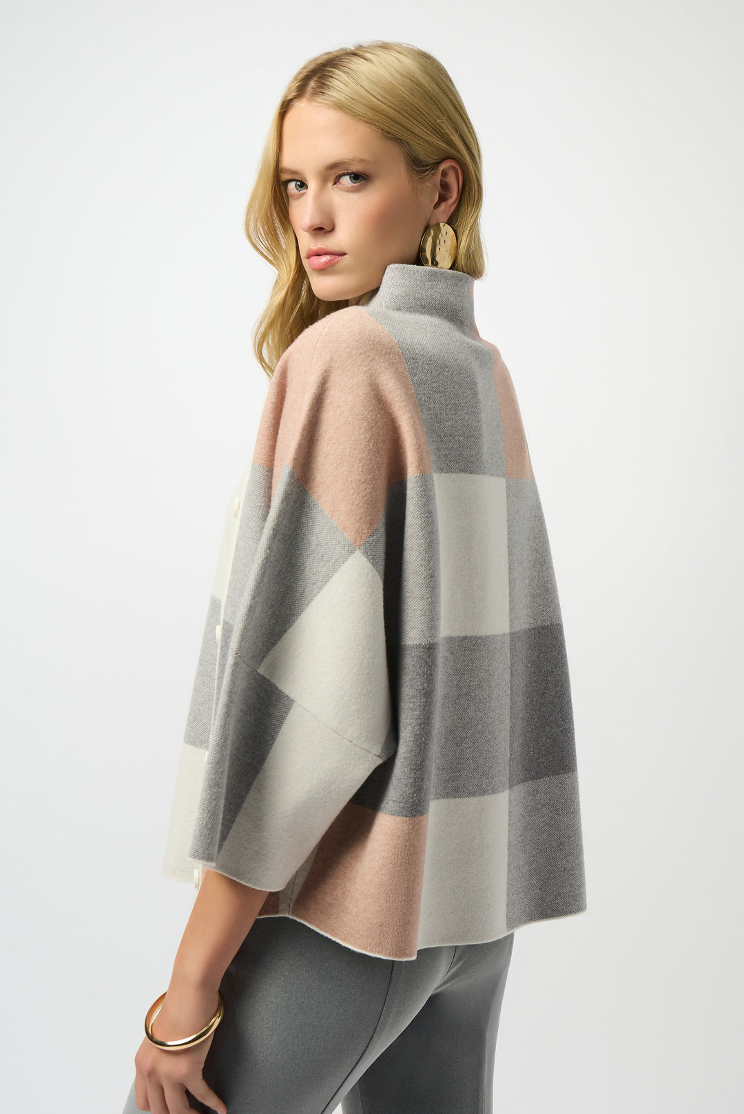 Rose Plaid Jacquard Side Button Sweater