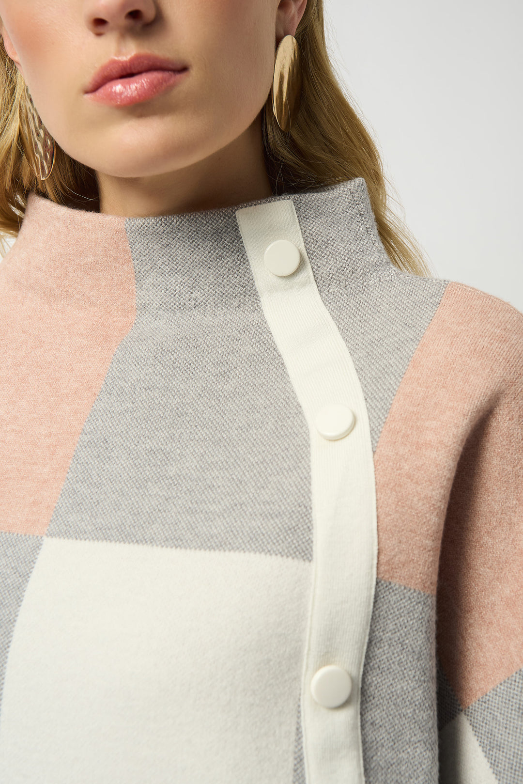 Rose Plaid Jacquard Side Button Sweater