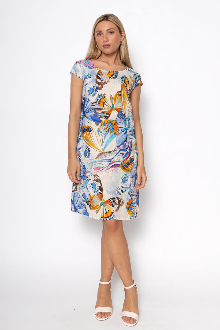 Royal Butterfly Print Linen Dress