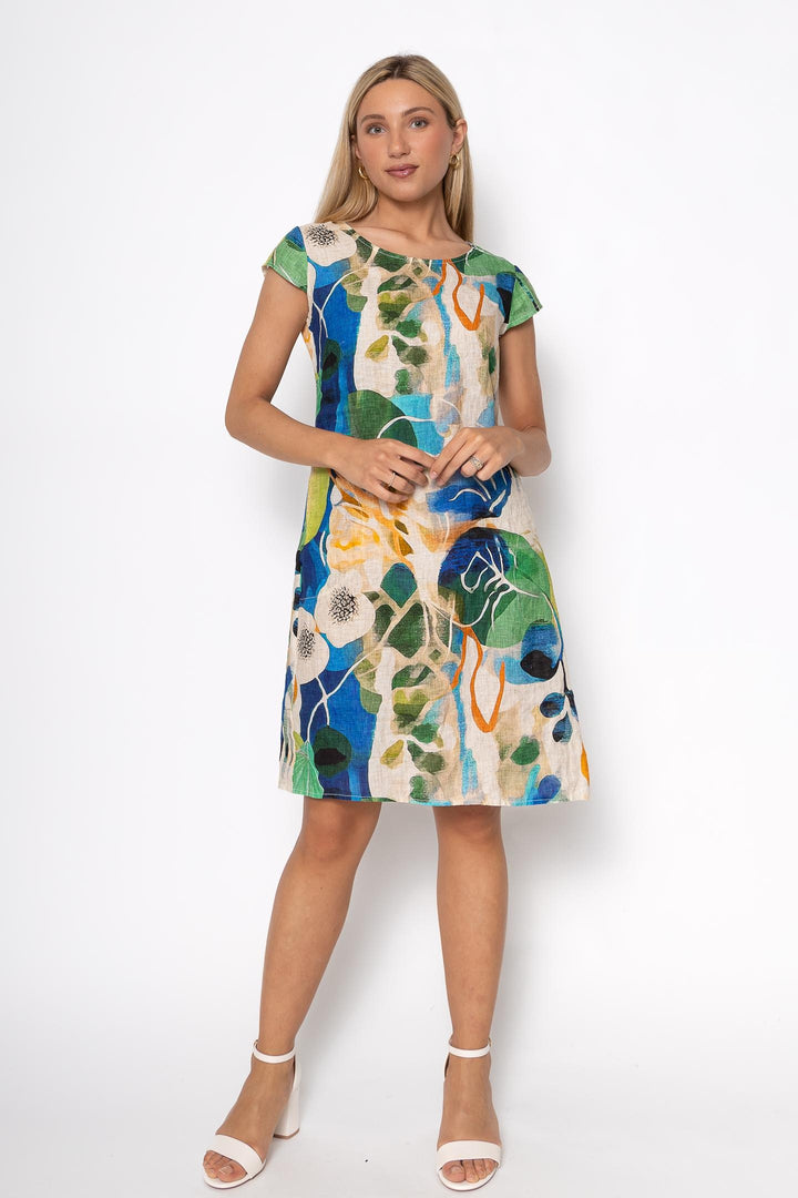 Royal Floral Print Linen Dress