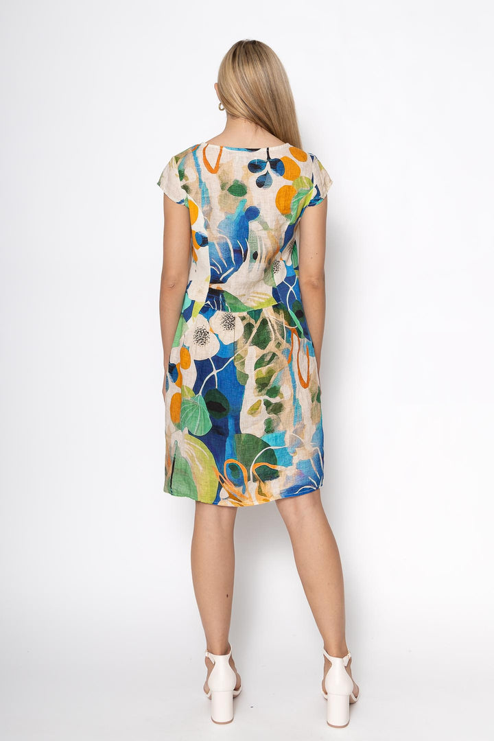 Royal Floral Print Linen Dress