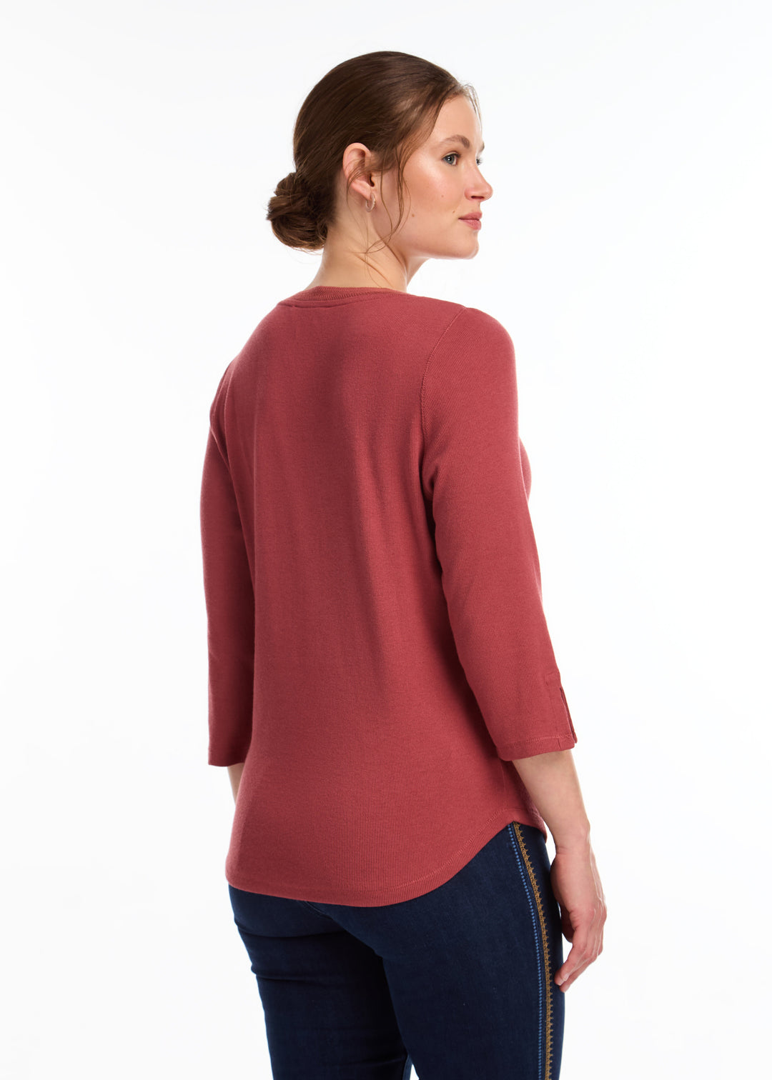 Rust Red Baby Rib V-Neck Top