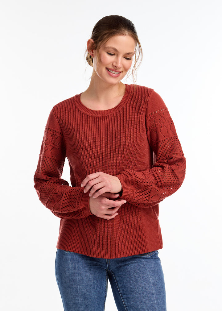 Rust Red Pointelle Sleeve Sweater