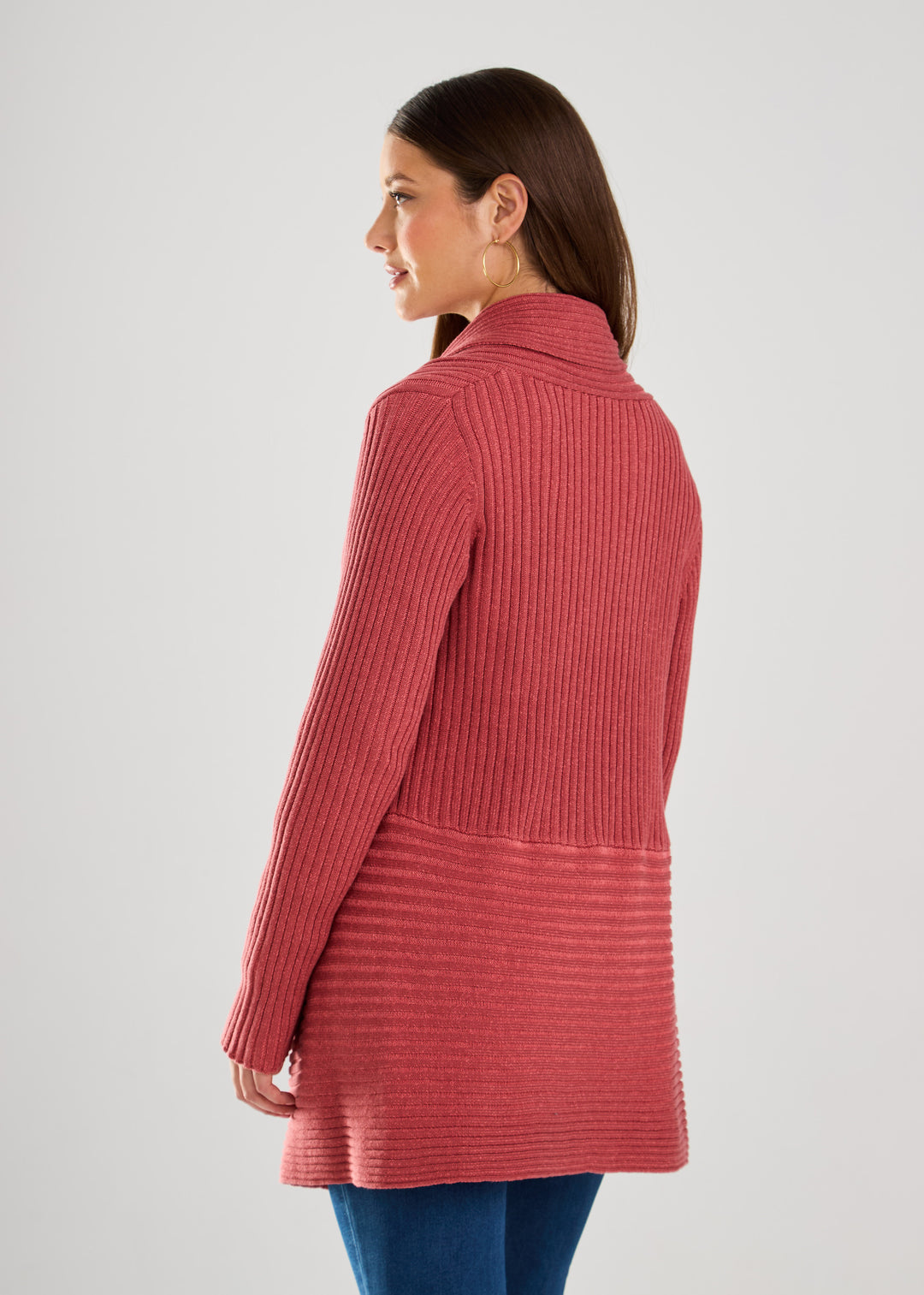 Rust Red Two Tone Rib Knit Cardigan