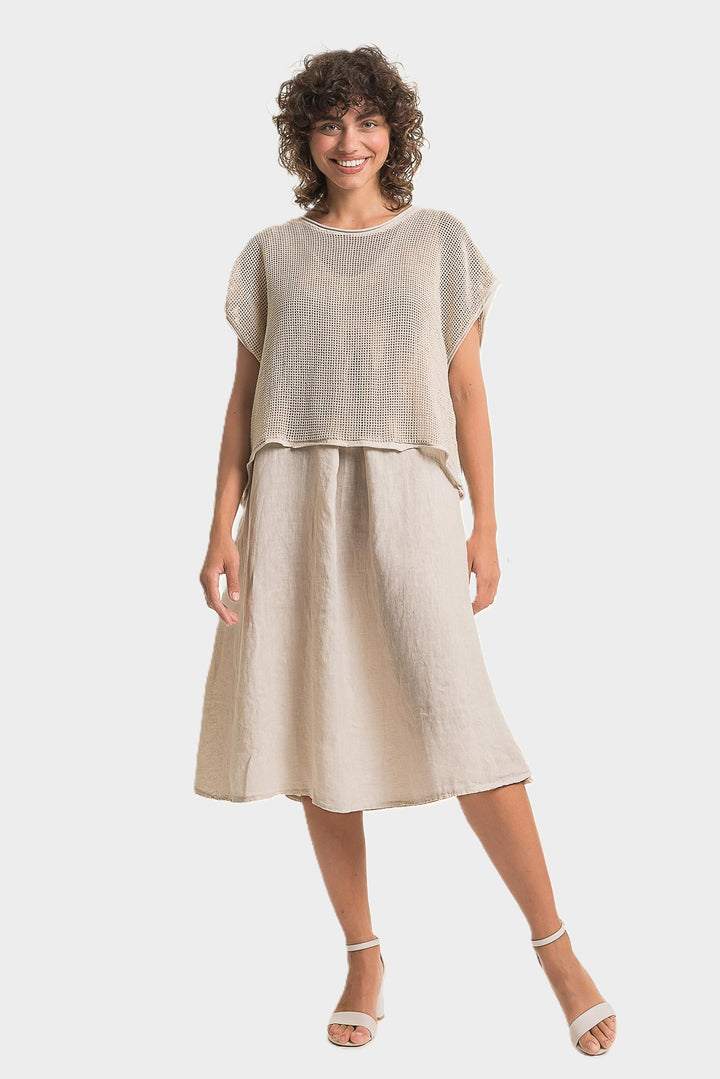 Sabia Front Pleat Linen Dress With Mesh Topper