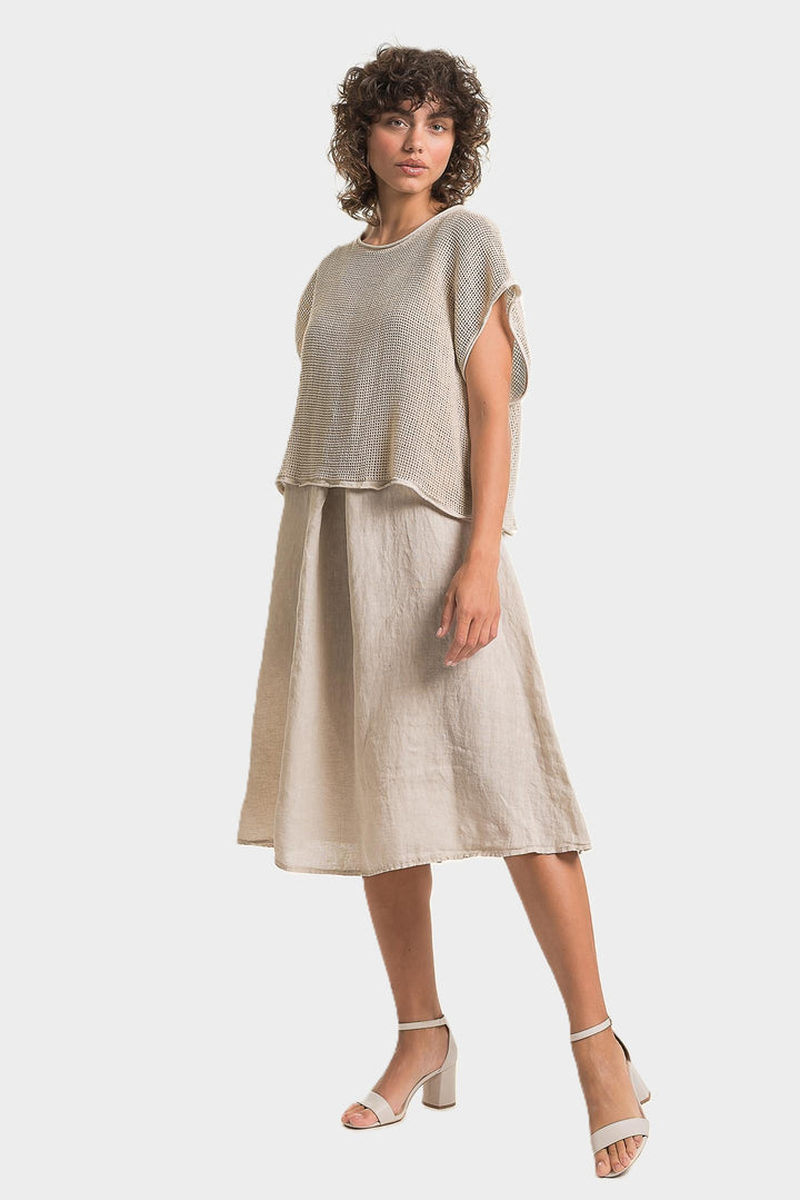 Sabia Front Pleat Linen Dress With Mesh Topper