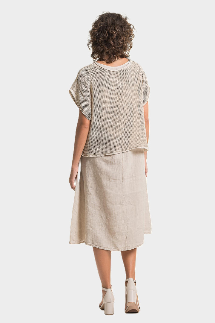 Sabia Front Pleat Linen Dress With Mesh Topper