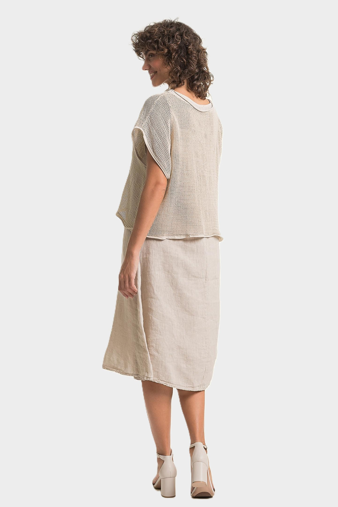 Sabia Front Pleat Linen Dress With Mesh Topper