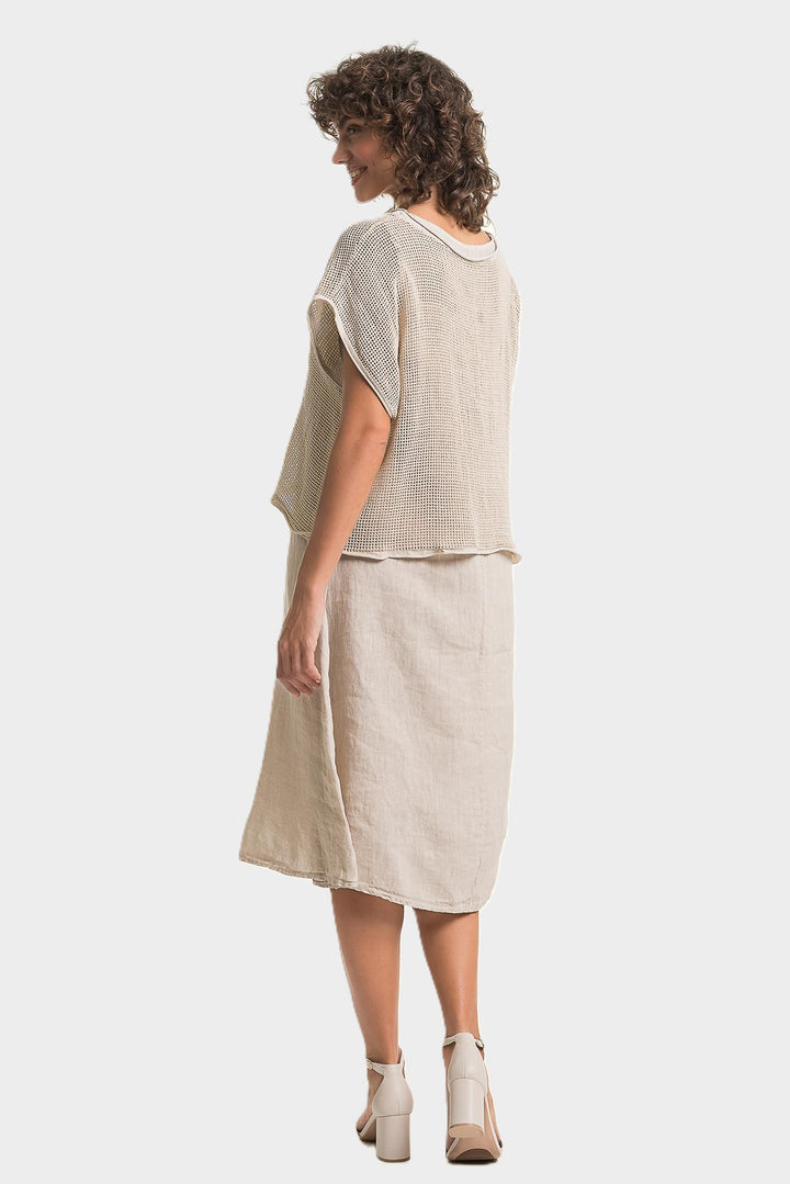 Sabia Front Pleat Linen Dress With Mesh Topper