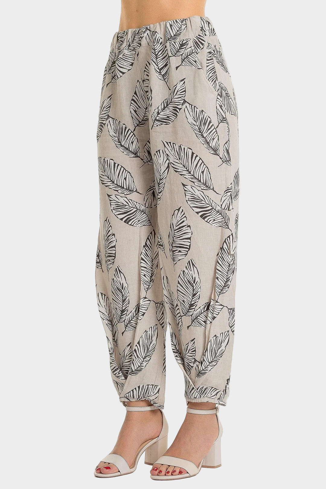 Sabia Leaf Print Twist Hem Linen Pant