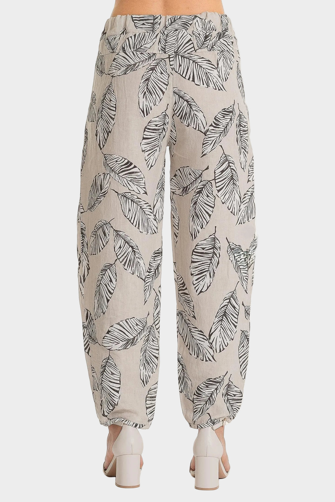 Sabia Leaf Print Twist Hem Linen Pant