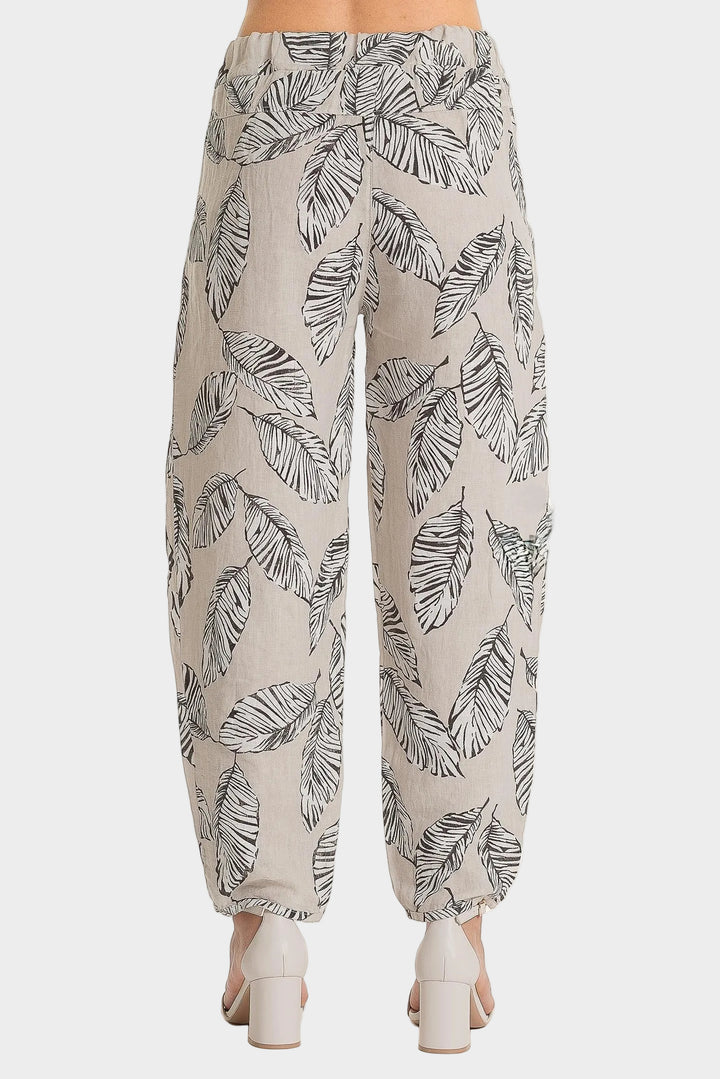 Sabia Leaf Print Twist Hem Linen Pant