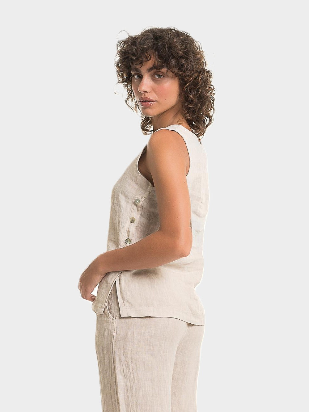 Sabia Side Button Linen Top