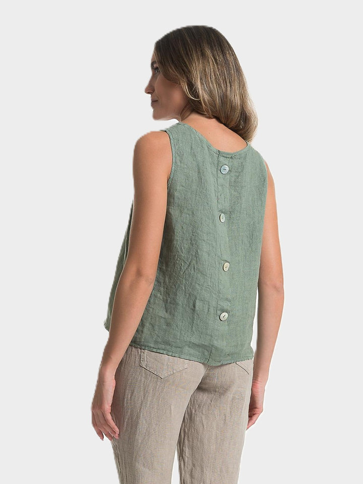 Sage Back Button Linen Top