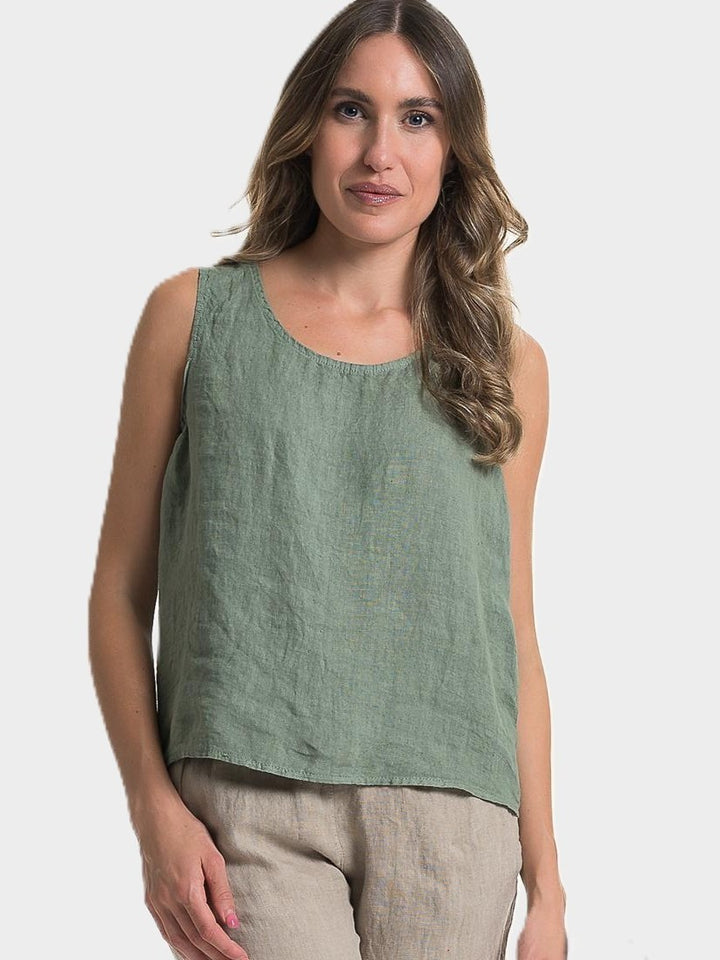 Sage Back Button Linen Top