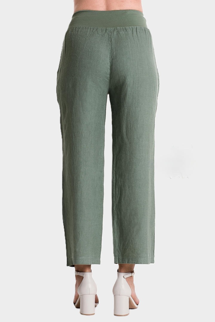 Sage Button Pocket Detail Linen Pant