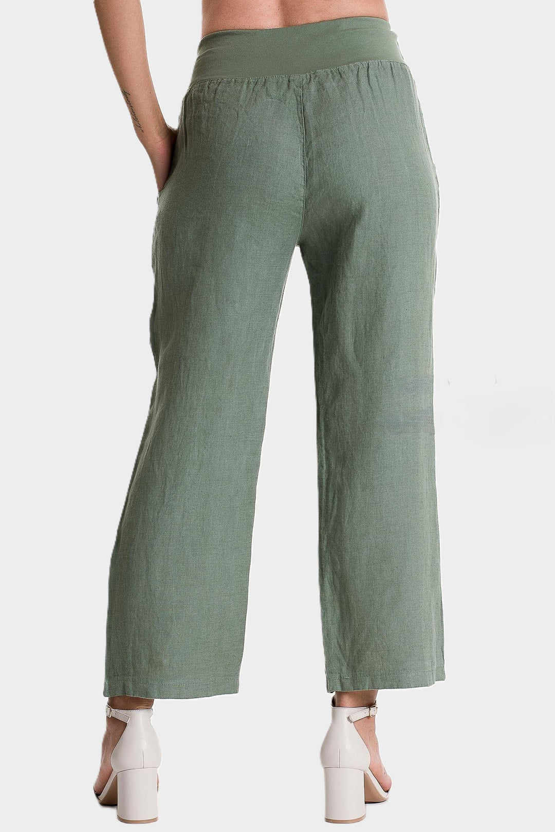 Sage Button Pocket Detail Linen Pant