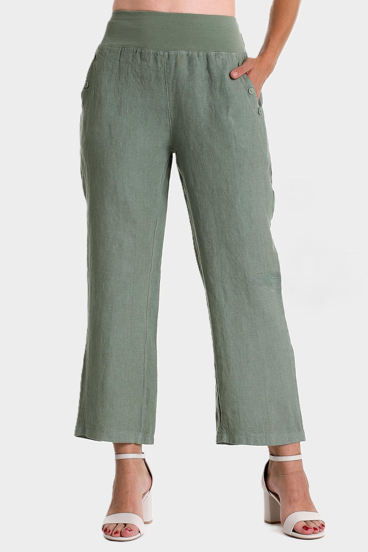 Sage Button Pocket Detail Linen Pant